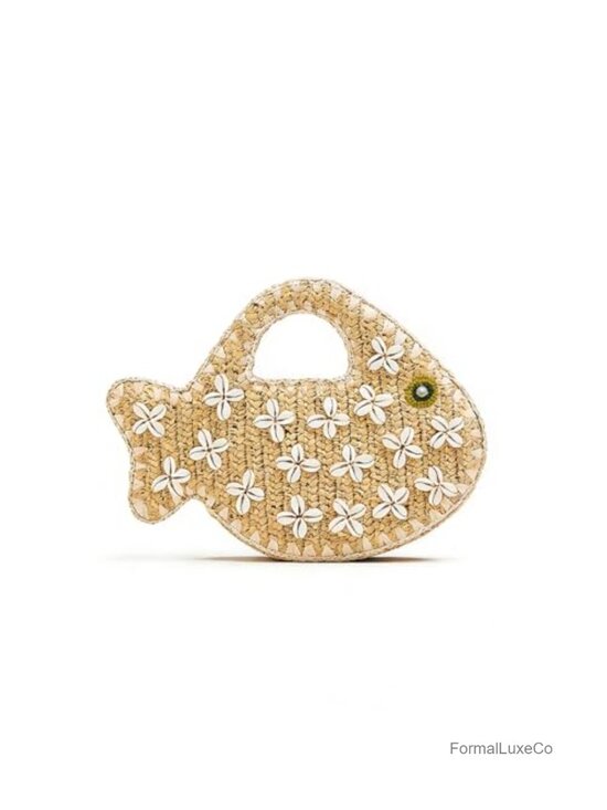 Handbags - Woven Straw Fish Shaped Clutch Handbag Women Summer Beach Mini Novelty Tote